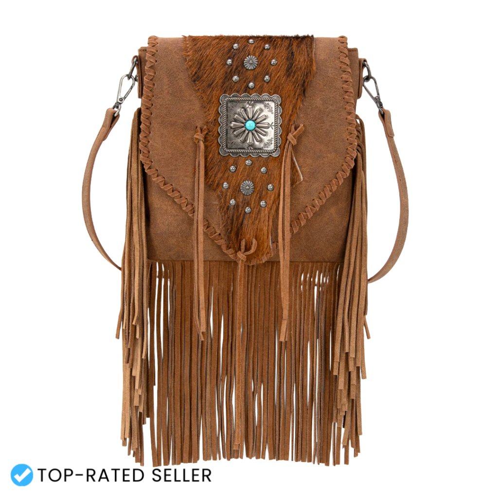 Fringe Hair-On Cowhide Crossbody Bag Boho Western Purse Adjustable Strap